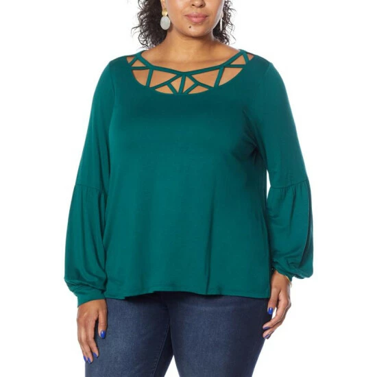 Outlet ๐คฉ Colleen Lopez Collection Colleen Lopez French Terry Balloon Sleeve Top Deep Forest ๐งจ - Image 6