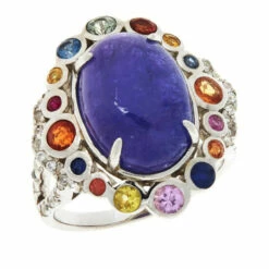 Budget 💯 Colleen Lopez Collection Colleen Lopez Oval Gemstone, Multi-Sapphire And Ruby Ring Aqua ⭐