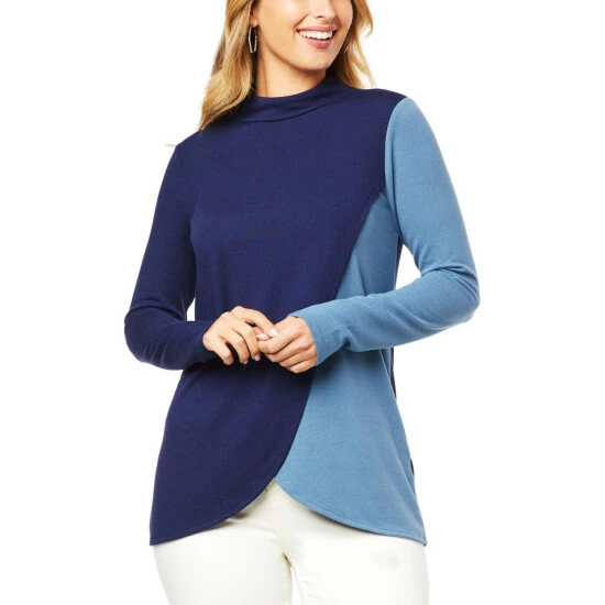 New π― Colleen Lopez Collection "As Is" Colleen Lopez Colorblock Mock-Neck Hacci Knit Top Fig π