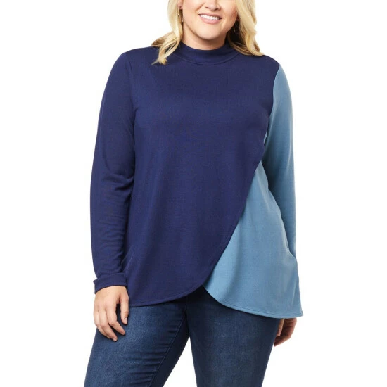 New π― Colleen Lopez Collection "As Is" Colleen Lopez Colorblock Mock-Neck Hacci Knit Top Fig π - Image 2