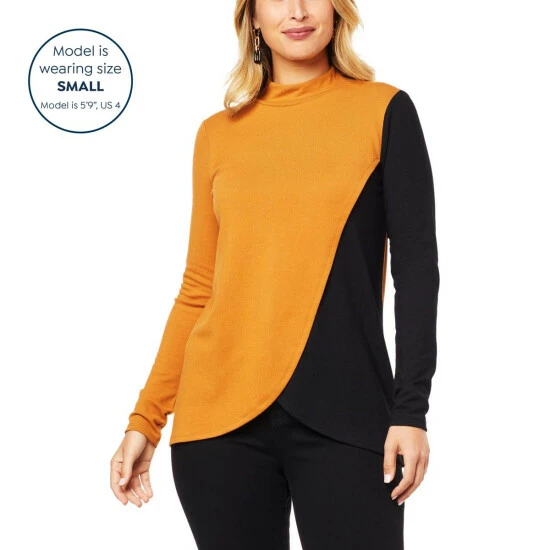 New π― Colleen Lopez Collection "As Is" Colleen Lopez Colorblock Mock-Neck Hacci Knit Top Fig π - Image 3