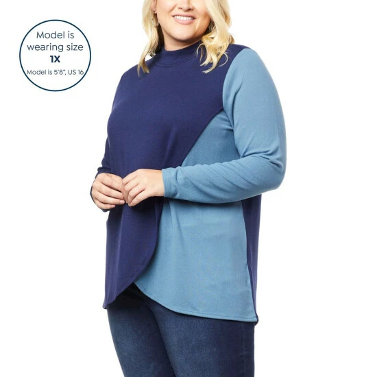 New π― Colleen Lopez Collection "As Is" Colleen Lopez Colorblock Mock-Neck Hacci Knit Top Fig π - Image 5