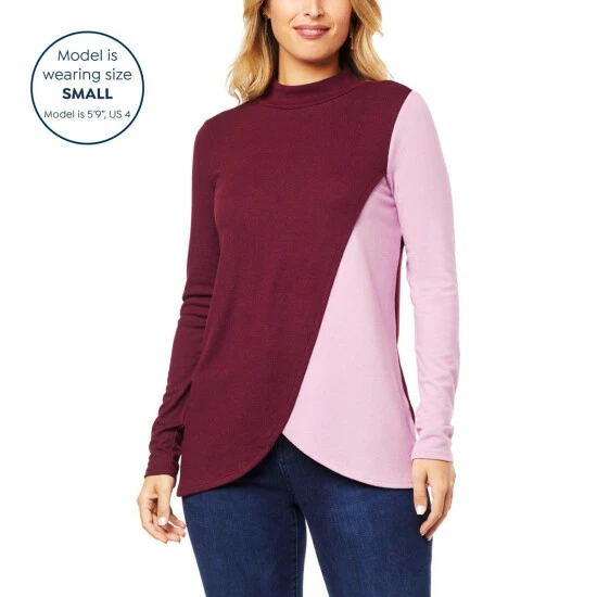New π― Colleen Lopez Collection "As Is" Colleen Lopez Colorblock Mock-Neck Hacci Knit Top Fig π - Image 6