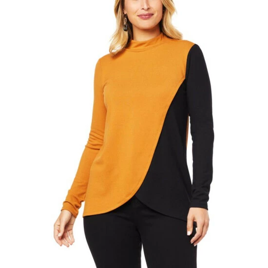 New π― Colleen Lopez Collection "As Is" Colleen Lopez Colorblock Mock-Neck Hacci Knit Top Fig π - Image 8