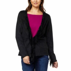 Buy โจ Colleen Lopez Collection "As Is" Colleen Lopez Faux Suede Fringe Topper Black ๐