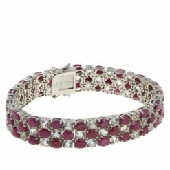 Best Sale 🌟 Colleen Lopez Collection Colleen Lopez Sterling Silver Ruby And White Topaz 3-Row Bracelet 💯