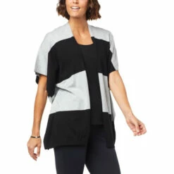 Top 10 ❤️ Colleen Lopez Collection "As Is" Colleen Lopez Open Front Striped Poncho Black/heather Gray 😀