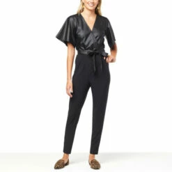 Flash Sale 🎁 Colleen Lopez Collection "As Is" Colleen Lopez Flutter-Sleeve Mixed Media Jumpsuit Wine 💯