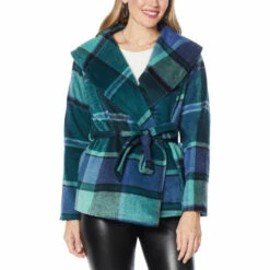 Cheapest ✔️ Colleen Lopez Collection "As Is" Colleen Lopez Plaid Wool-Blend Belted Jacket Berry 😀