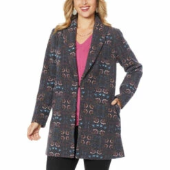 Best reviews of 👏 Colleen Lopez Collection "As Is" Colleen Lopez Printed Shawl Collar 🧥 Coat Black 🎁
