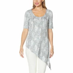 Best Sale 👏 Colleen Lopez Collection "As Is" Colleen Lopez Snake-Print Asymmetric Drama Top Gray Snake ⌛