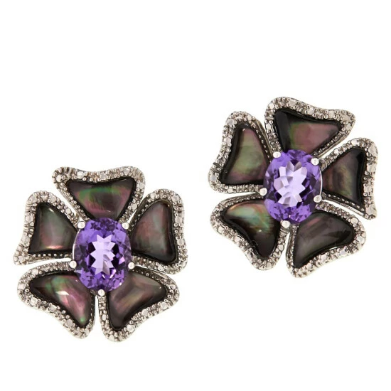New ๐ Colleen Lopez Collection Colleen Lopez Amethyst And Black ๐ฉ Mother-of-Pearl Earrings โค๏ธ