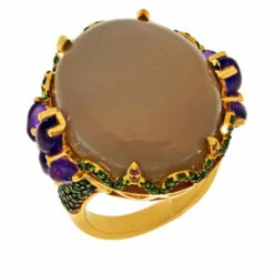 Hot Sale 🤩 Colleen Lopez Collection Colleen Lopez Gold-Plated Moonstone, Chrome Diopside And Amethyst Ring 🎁