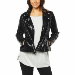 Best deal ❤️ Colleen Lopez Collection "As Is" Colleen Lopez Luxe Sequin Moto Jacket ✨