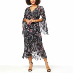 Budget 👍 Colleen Lopez Collection "As Is" Colleen Lopez Printed Mesh Drama-Sleeve Maxi 👗 Dress 🥰