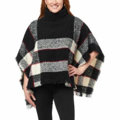 Best Sale ⭐ Colleen Lopez Collection "As Is" Colleen Lopez Plaid Turtleneck Poncho ⭐