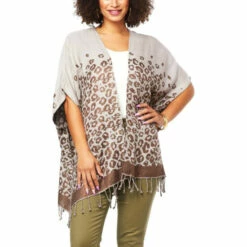 Wholesale ⭐ Colleen Lopez Collection "As Is" Colleen Lopez Reversible Ruana With Fringe Hem 🧨