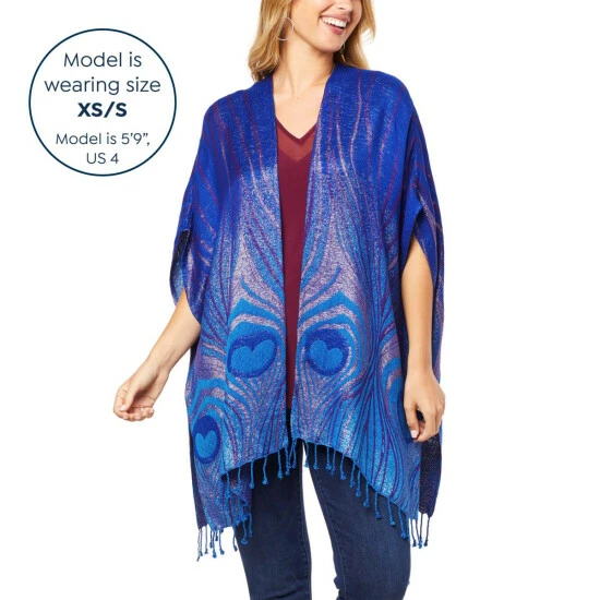 Wholesale ⭐ Colleen Lopez Collection "As Is" Colleen Lopez Reversible Ruana With Fringe Hem 🧨 - Image 2