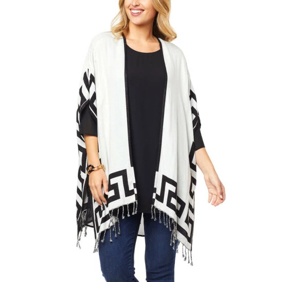 Wholesale ⭐ Colleen Lopez Collection "As Is" Colleen Lopez Reversible Ruana With Fringe Hem 🧨 - Image 3