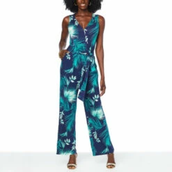 Cheap ✔️ Colleen Lopez Collection "As Is" Colleen Lopez Tie Belt Sleeveless Knit Jumpsuit ❤️