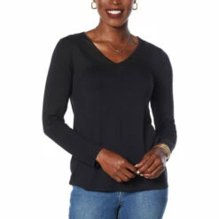 Best Sale ⭐ Colleen Lopez Collection Colleen Lopez V-Neck Mesh Inset Long Sleeve Top Cranberry 🤩