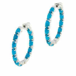 Best Pirce 😀 Colleen Lopez Collection Colleen Lopez Gemstone Inside-Outside Hoop Earrings Kingman Turquoise 🎉