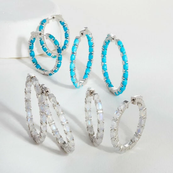 Best Pirce ๐ Colleen Lopez Collection Colleen Lopez Gemstone Inside-Outside Hoop Earrings Kingman Turquoise ๐ - Image 3