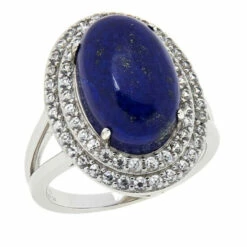 Promo 🎉 Colleen Lopez Collection Colleen Lopez Oval Gemstone And White Zircon Halo Sterling Silver Ring Lapis ✔️