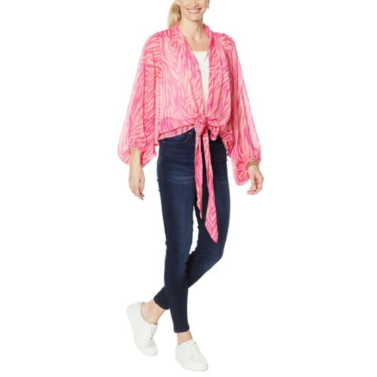 New 😉 Colleen Lopez Collection Colleen Lopez Printed Tie-Front Topper Pink/zebra 😀 - Image 8