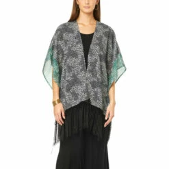 Best Sale ❤️ Colleen Lopez Collection Colleen Lopez Printed Woven Topper With Fringe Hemline Small Animal 👏