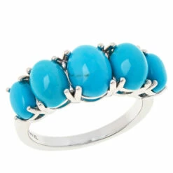 Outlet 👍 Colleen Lopez Collection Colleen Lopez Sterling Silver Oval Turquoise 5-Stone Ring 🎁