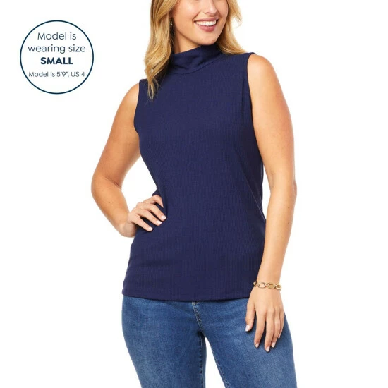 Cheapest 😉 Colleen Lopez Collection Colleen Lopez Ribbed Knit Mock Neck Tank Black 👏 - Image 3