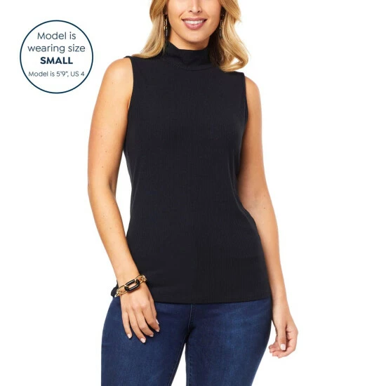 Cheapest 😉 Colleen Lopez Collection Colleen Lopez Ribbed Knit Mock Neck Tank Black 👏 - Image 7