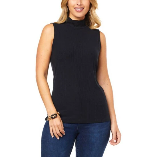 Cheapest 😉 Colleen Lopez Collection Colleen Lopez Ribbed Knit Mock Neck Tank Black 👏 - Image 9