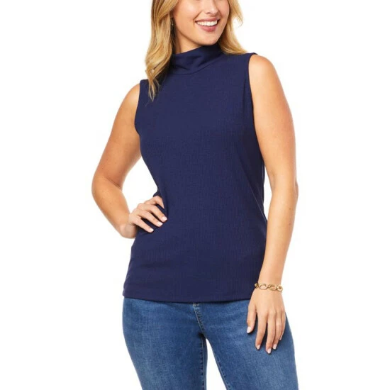 Cheapest 😉 Colleen Lopez Collection Colleen Lopez Ribbed Knit Mock Neck Tank Black 👏 - Image 13