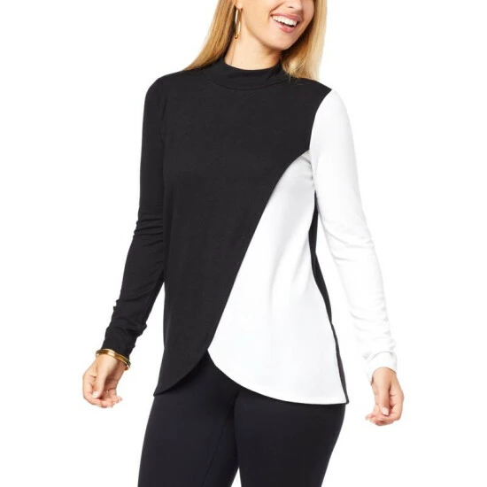 Discount ❤️ Colleen Lopez Collection Colleen Lopez Colorblock Mock-Neck Hacci Knit Top Black 🤩 - Image 8