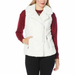 Buy ✔️ Colleen Lopez Collection Colleen Lopez Asymmetric Zip-Front Faux Fur Vest Natural Leopard 😍