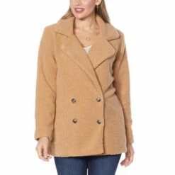 Wholesale ❤️ Colleen Lopez Collection Colleen Lopez Double-Breasted Faux Sherpa 🧥 Coat Black 🧨