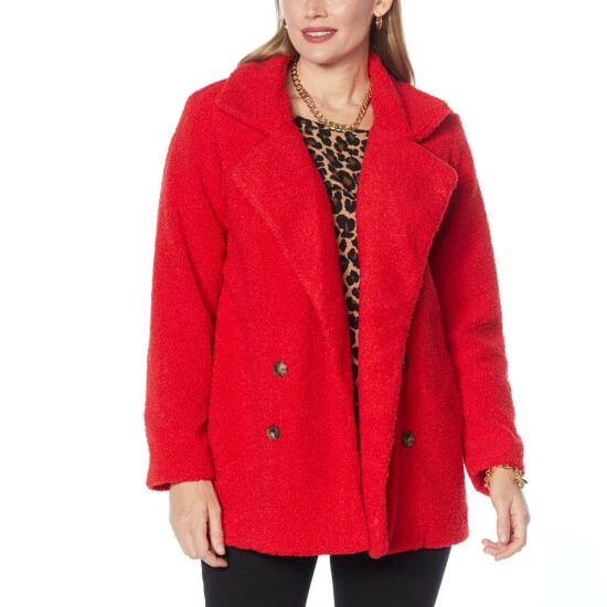 Wholesale ❤️ Colleen Lopez Collection Colleen Lopez Double-Breasted Faux Sherpa 🧥 Coat Black 🧨 - Image 2
