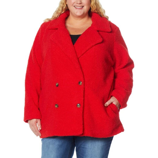 Wholesale ❤️ Colleen Lopez Collection Colleen Lopez Double-Breasted Faux Sherpa 🧥 Coat Black 🧨 - Image 3