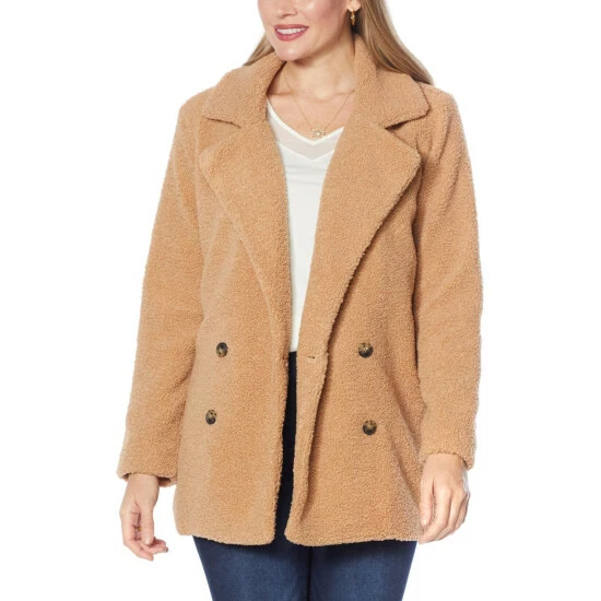 Wholesale ❤️ Colleen Lopez Collection Colleen Lopez Double-Breasted Faux Sherpa 🧥 Coat Black 🧨 - Image 4