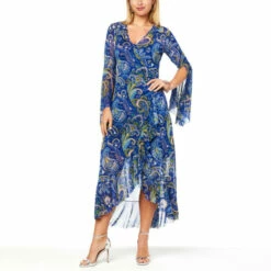 Outlet 💯 Colleen Lopez Collection Colleen Lopez Luxe Printed Mesh Drama Sleeve Maxi 👗 Dress Black Paisley 😉