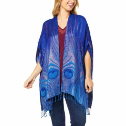 Deals ✨ Colleen Lopez Collection Colleen Lopez Reversible Ruana With Fringe Hem Greek Border ⌛