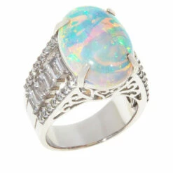 New 🤩 Colleen Lopez Collection Colleen Lopez Oval Opal And White Zircon Sterling Silver Ring Opal White 🥰