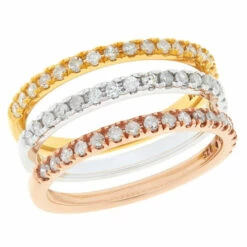New 🎉 Colleen Lopez Collection Colleen Lopez 0.75ctw Diamond 3-piece Tri-Tone Band Ring Set Champagne Diamond 😉