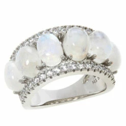 Cheap 😀 Colleen Lopez Collection Colleen Lopez Oval Gemstone And White Zircon Band Ring Rainbow Moonstone ✔️