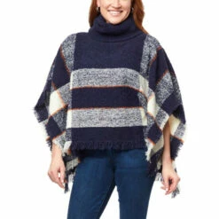 Top 10 👍 Colleen Lopez Collection Colleen Lopez Plaid Turtleneck Poncho Black Plaid 🎁
