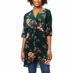 Outlet ๐ Colleen Lopez Collection Colleen Lopez Printed Velvet Twist-Front Top Pine Grove Floral ๐