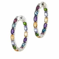 Outlet 👍 Colleen Lopez Collection Colleen Lopez Multigemstone Sterling Silver Hoop Earrings 🛒