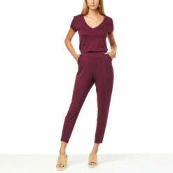 Coupon ✔️ Colleen Lopez Collection Colleen Lopez Short-Sleeve Knit Jumpsuit Cobblestone 🌟
